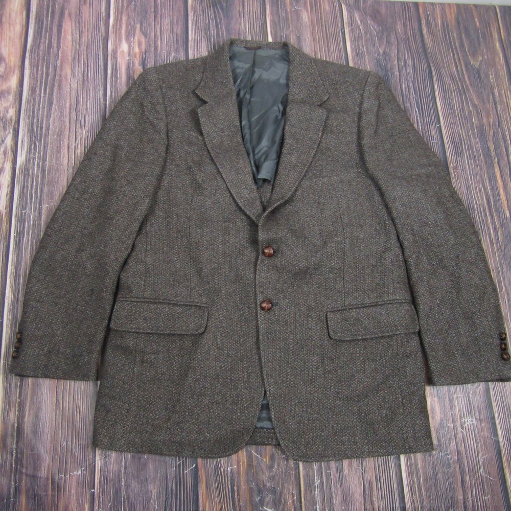 Austin‎ Manor Mens 42 Brown Wool Herringbone Tweed Sport Coat Blazer 2 Button